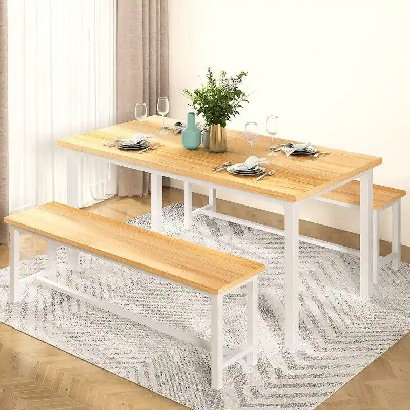 Ensemble de salle à manger industriel 3 pièces, ensemble de table de cuisine rétro en bois avec 2 bancs pour la maison, la cuisine, la salle à manger, le restaurant