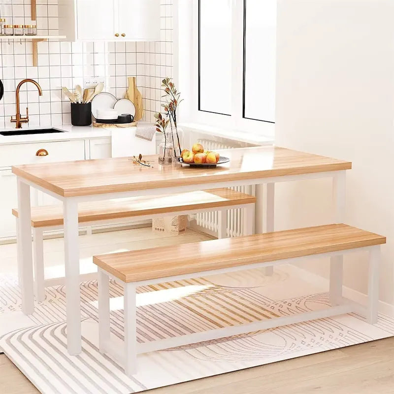 Ensemble de salle à manger industriel 3 pièces, ensemble de table de cuisine rétro en bois avec 2 bancs pour la maison, la cuisine, la salle à manger, le restaurant