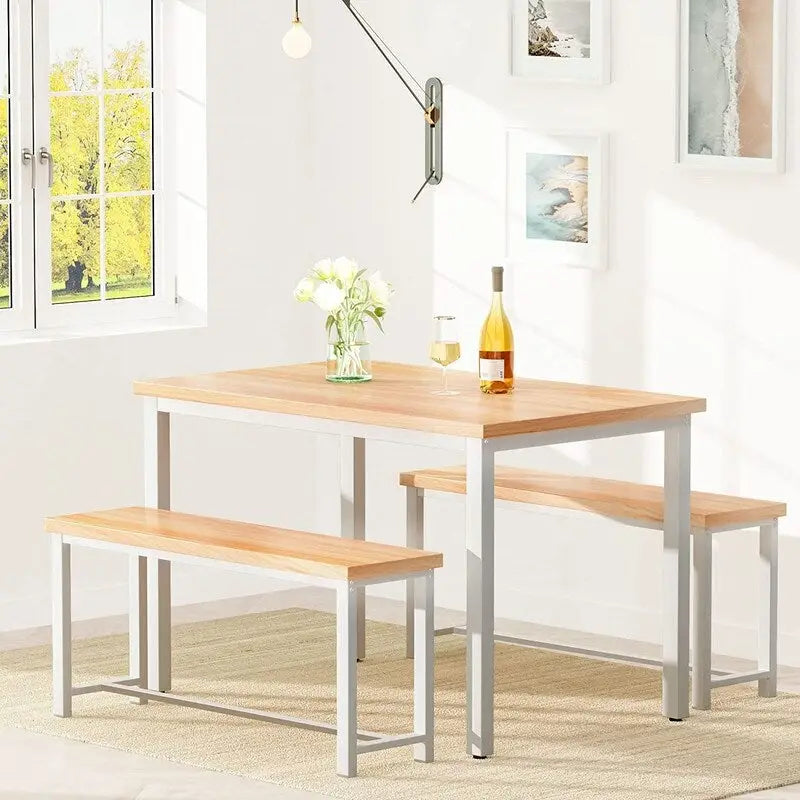 Ensemble de salle à manger industriel 3 pièces, ensemble de table de cuisine rétro en bois avec 2 bancs pour la maison, la cuisine, la salle à manger, le restaurant