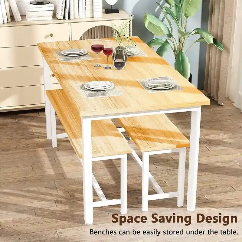 Ensemble de salle à manger industriel 3 pièces, ensemble de table de cuisine rétro en bois avec 2 bancs pour la maison, la cuisine, la salle à manger, le restaurant