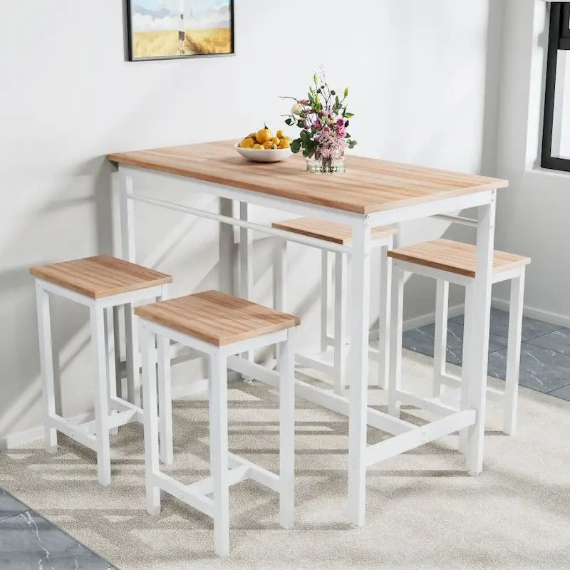 Ensemble de table de bar 5 pièces : table de cuisine moderne et quatre tabourets de bar