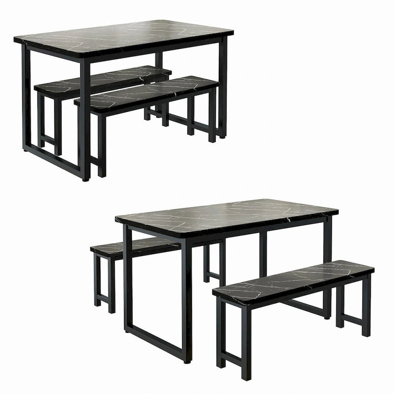 Table et banc de salle à manger 3 pièces de style industriel, placage marbre