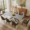 Ensemble de salle à manger extensible rectangulaire 9 pièces avec plateau en pierre frittée, pieds croisés et 8 chaises