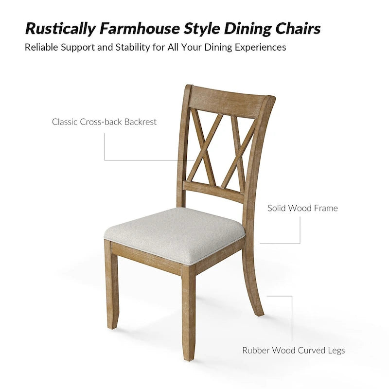 Ensemble de salle à manger rond 5 pièces Nuria Farmhouse avec 4 chaises et table ronde par HULALA HOME