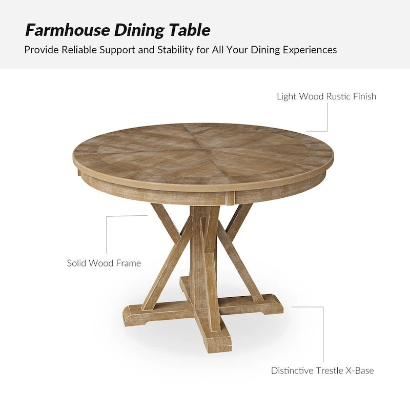 Ensemble de salle à manger rond 5 pièces Nuria Farmhouse avec 4 chaises et table ronde par HULALA HOME