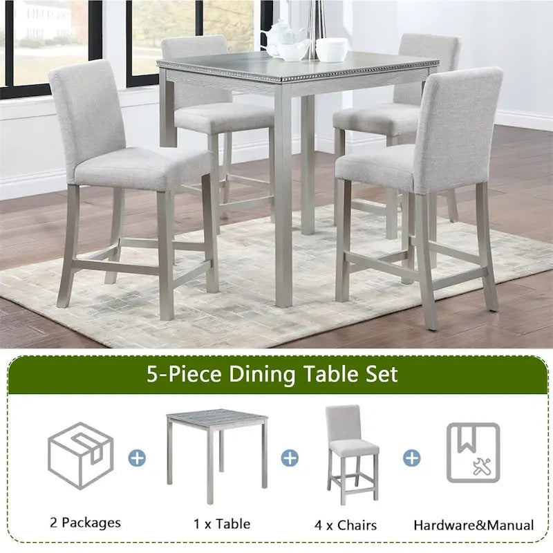 Ensemble table de salle à manger et 4 chaises hautes en bois