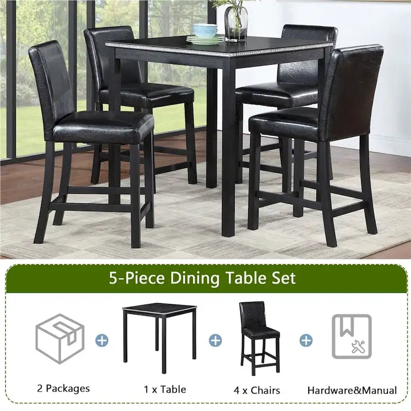 Ensemble table de salle à manger et 4 chaises hautes en bois