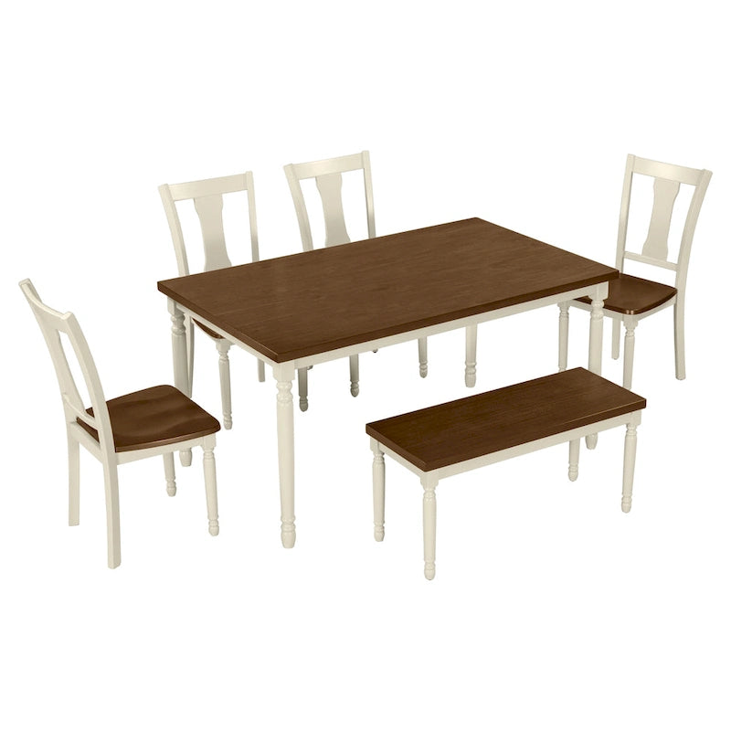 Ensemble de salle à manger classique 6 pièces Table en bois et 4 chaises avec banc pour cuisine et salle à manger