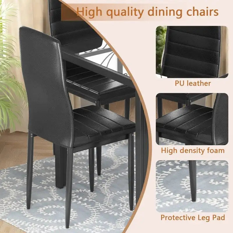 Ensemble de salle à manger 7 pièces Grondin Modern Style avec table en verre trempé et 6 chaises rembourrées en cuir PU