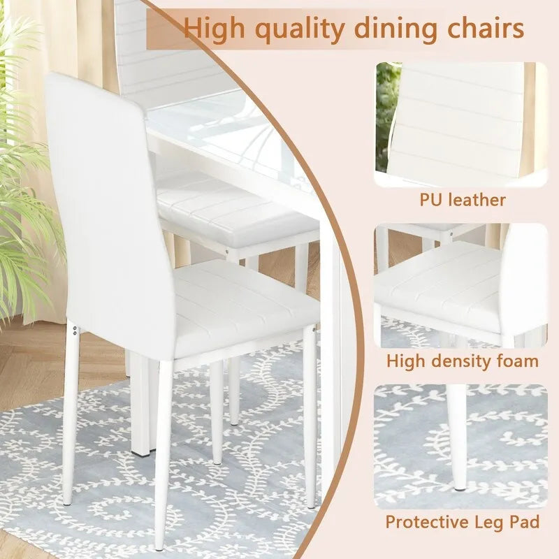 Ensemble de salle à manger 7 pièces Grondin Modern Style avec table en verre trempé et 6 chaises rembourrées en cuir PU