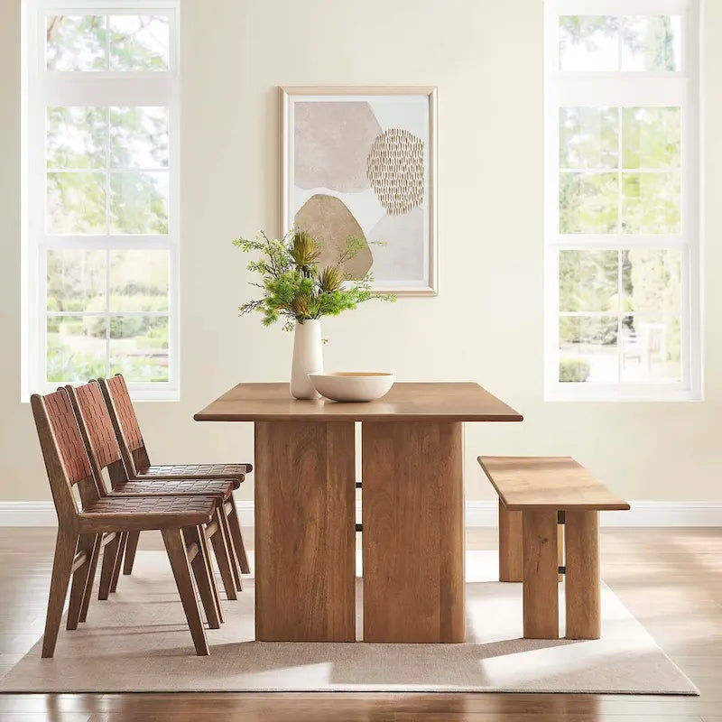 Ensemble table de salle à manger et banc en bois Amistad 86