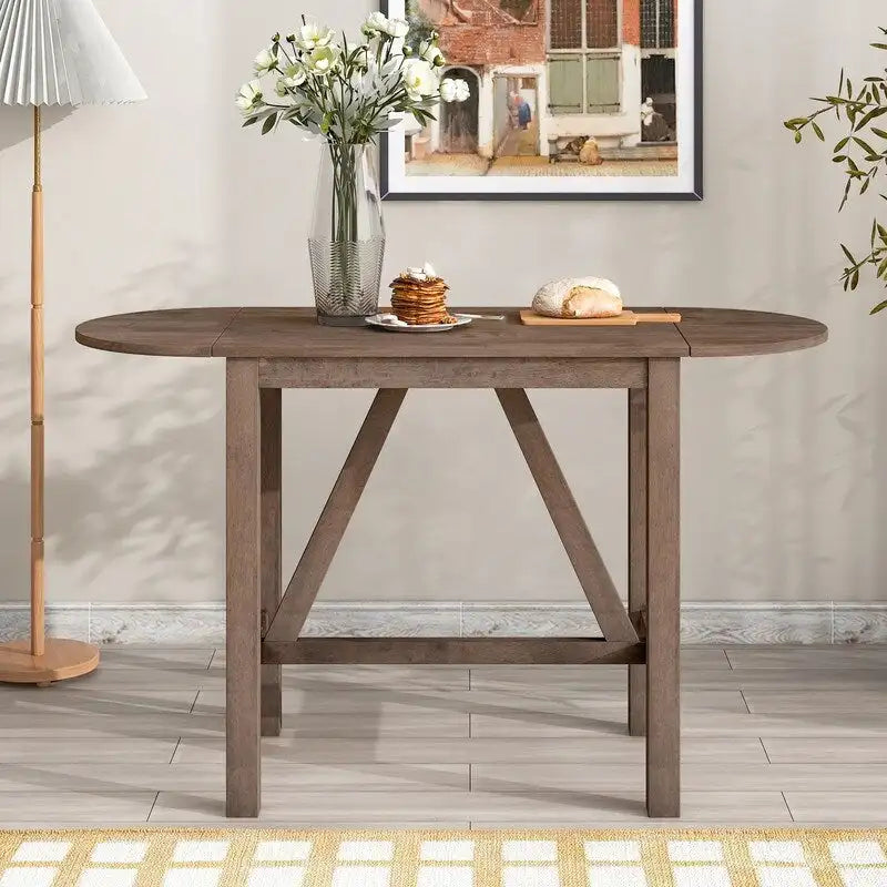 Ensemble de salle à manger 3 pièces en bois, hauteur comptoir, avec plateau rabattable et 2 chaises rembourrées pour petits espaces