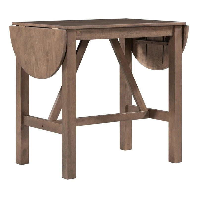 Ensemble de salle à manger 3 pièces en bois, hauteur comptoir, avec plateau rabattable et 2 chaises rembourrées pour petits espaces
