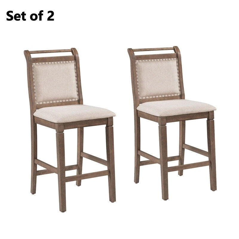 Ensemble de salle à manger 3 pièces en bois, hauteur comptoir, avec plateau rabattable et 2 chaises rembourrées pour petits espaces