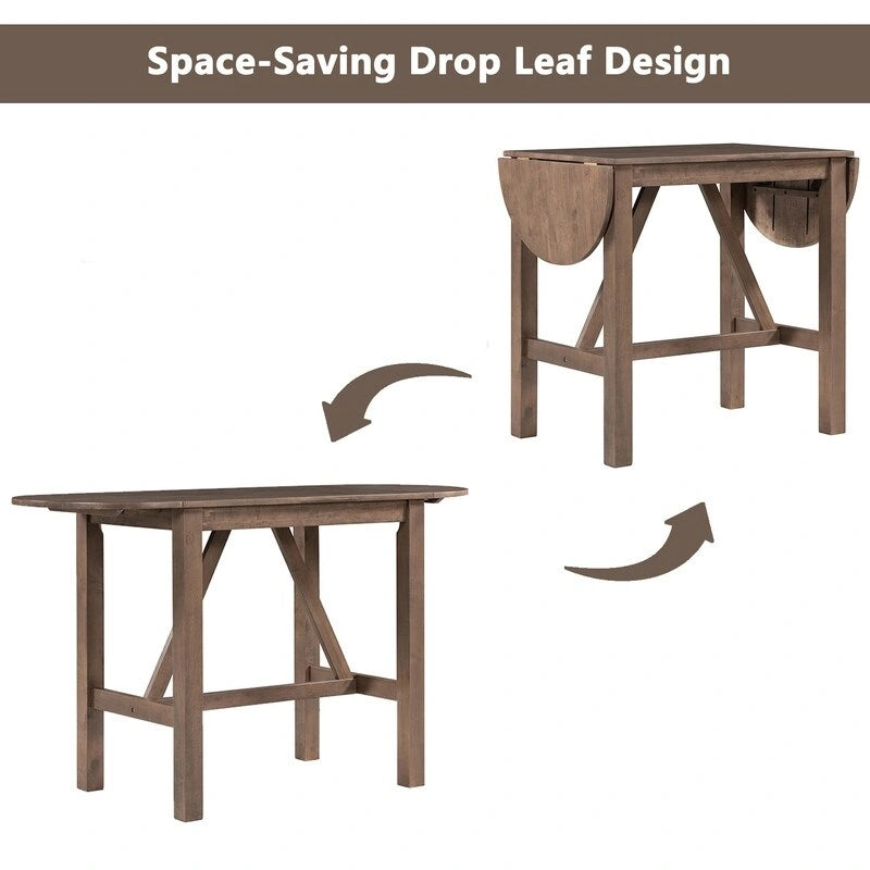 Ensemble de salle à manger 3 pièces en bois, hauteur comptoir, avec plateau rabattable et 2 chaises rembourrées pour petits espaces