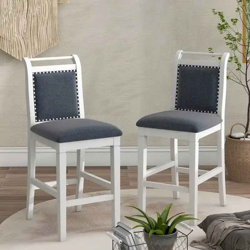 Ensemble de salle à manger 3 pièces en bois, hauteur comptoir, avec plateau rabattable et 2 chaises rembourrées pour petits espaces