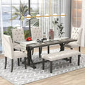 Ensemble de salle à manger 6 pièces, table rectangulaire de 72 po, 4 chaises avec banc