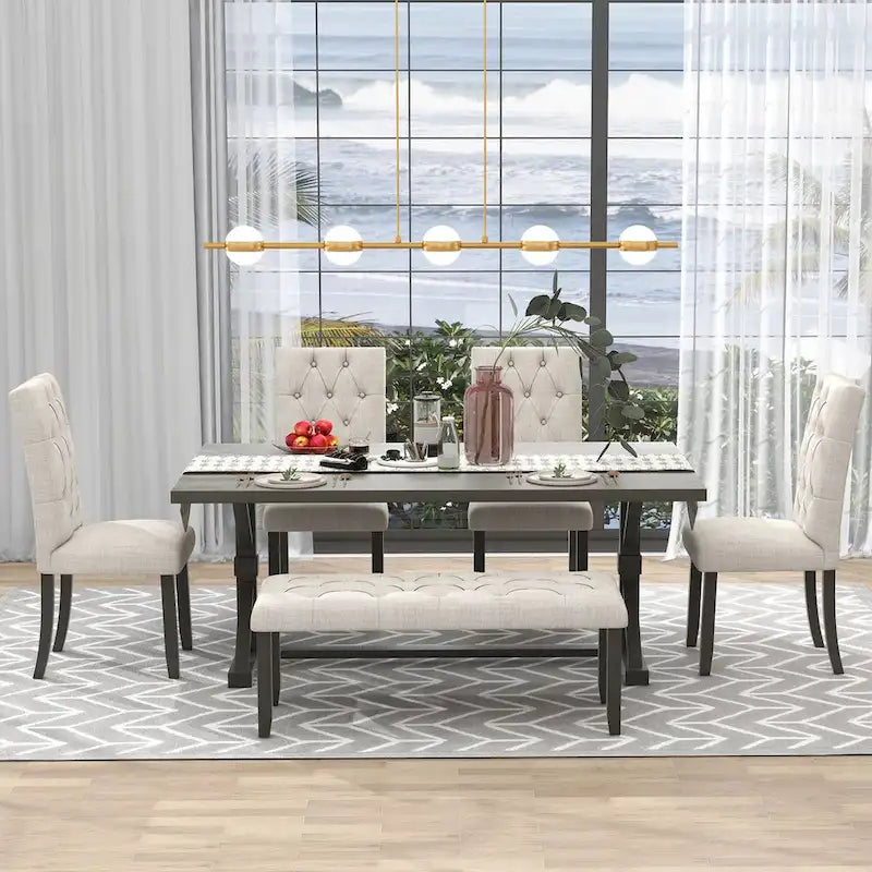Ensemble de salle à manger 6 pièces, table rectangulaire de 72 po, 4 chaises avec banc