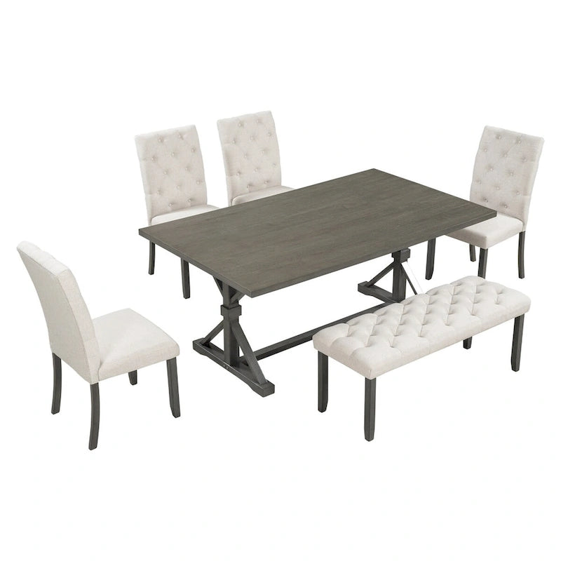 Ensemble de salle à manger 6 pièces, table rectangulaire de 72 po, 4 chaises avec banc