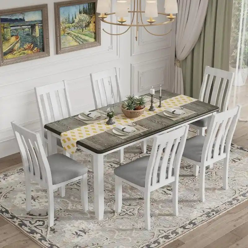 Ensemble de salle à manger 7 pièces avec table extensible et 6 chaises rembourrées