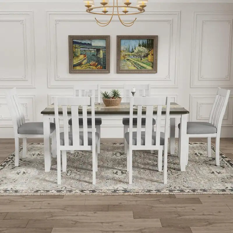 Ensemble de salle à manger 7 pièces avec table extensible et 6 chaises rembourrées