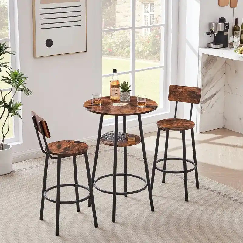 Ensemble de bar industriel 3 pièces avec 2 tabourets, petite table de bistrot ronde à hauteur de comptoir, ensemble de salle à manger pour cuisine, petits espaces