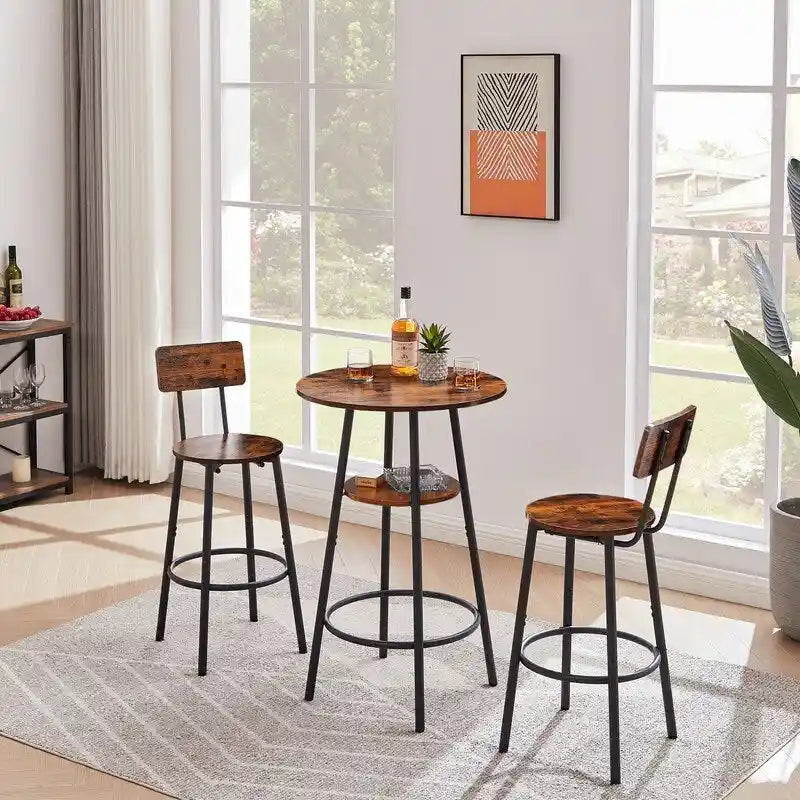 Ensemble de bar industriel 3 pièces avec 2 tabourets, petite table de bistrot ronde à hauteur de comptoir, ensemble de salle à manger pour cuisine, petits espaces