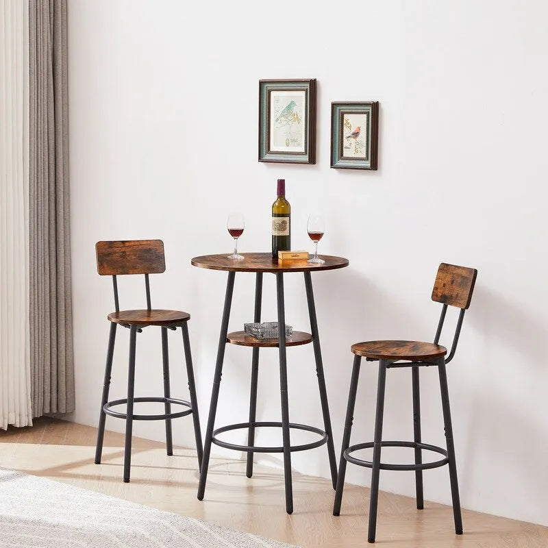 Ensemble de bar industriel 3 pièces avec 2 tabourets, petite table de bistrot ronde à hauteur de comptoir, ensemble de salle à manger pour cuisine, petits espaces