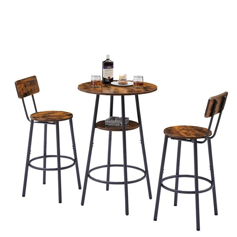 Ensemble de bar industriel 3 pièces avec 2 tabourets, petite table de bistrot ronde à hauteur de comptoir, ensemble de salle à manger pour cuisine, petits espaces
