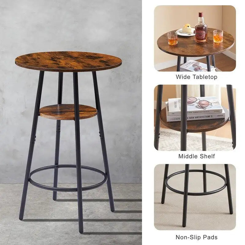 Ensemble de bar industriel 3 pièces avec 2 tabourets, petite table de bistrot ronde à hauteur de comptoir, ensemble de salle à manger pour cuisine, petits espaces