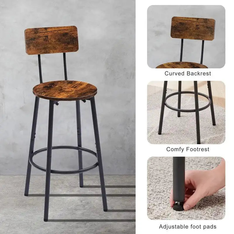 Ensemble de bar industriel 3 pièces avec 2 tabourets, petite table de bistrot ronde à hauteur de comptoir, ensemble de salle à manger pour cuisine, petits espaces