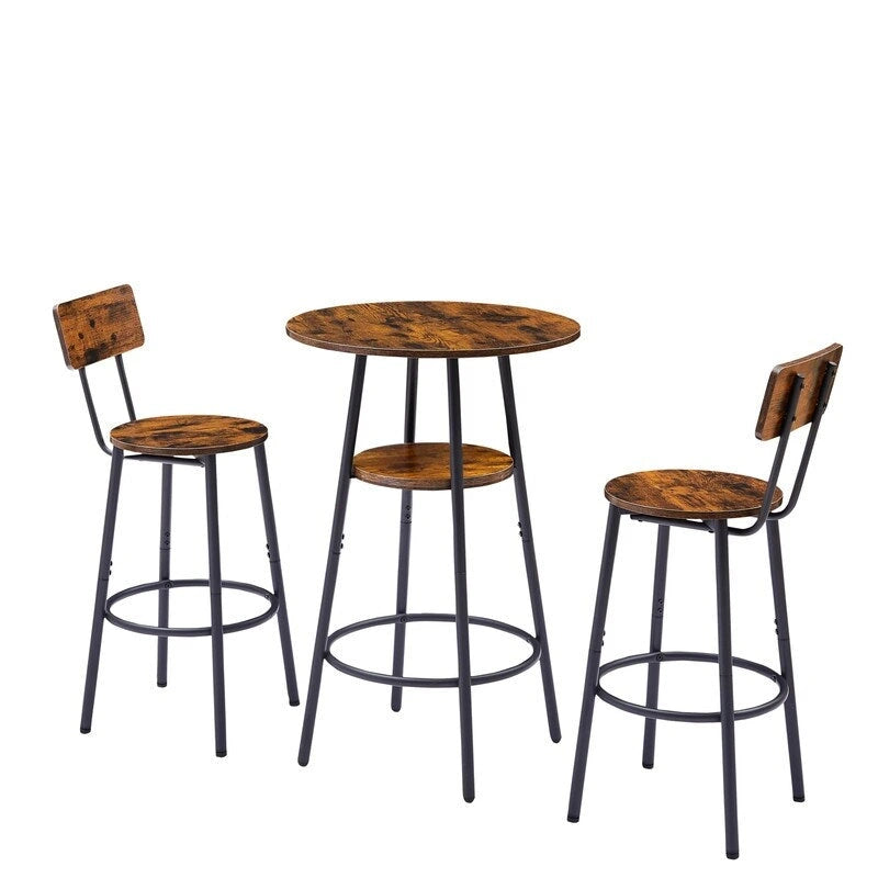 Ensemble de bar industriel 3 pièces avec 2 tabourets, petite table de bistrot ronde à hauteur de comptoir, ensemble de salle à manger pour cuisine, petits espaces