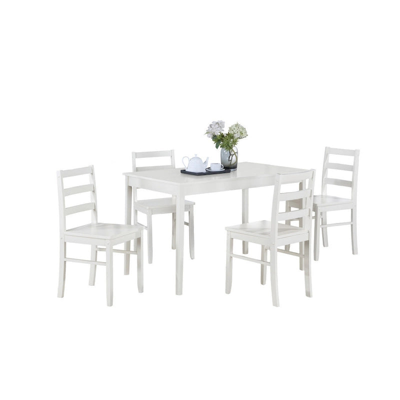 Ensemble table à manger et 4 chaises Lav 5 pièces, dossiers ajourés, bois massif blanc