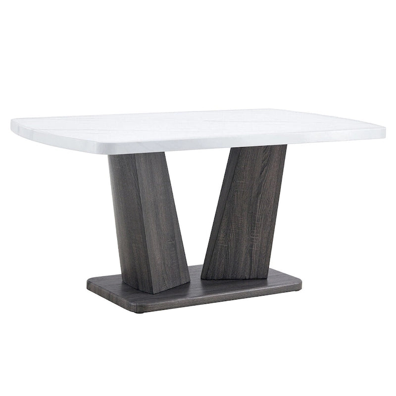 Table de salle à manger moderne Merax avec base en MDF en forme de V / Ensemble de 6 chaises de salle à manger capitonnées en lin