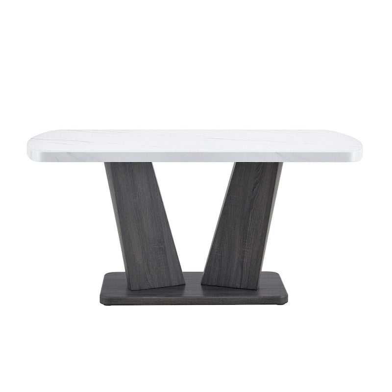 Table de salle à manger moderne Merax avec base en MDF en forme de V / Ensemble de 6 chaises de salle à manger capitonnées en lin