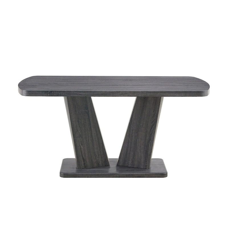 Table de salle à manger moderne Merax avec base en MDF en forme de V / Ensemble de 6 chaises de salle à manger capitonnées en lin