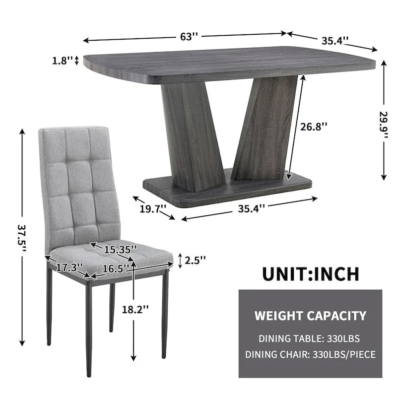 Table de salle à manger moderne Merax avec base en MDF en forme de V / Ensemble de 6 chaises de salle à manger capitonnées en lin