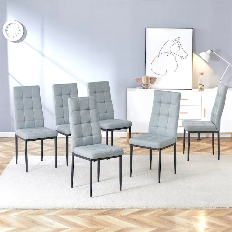 Table de salle à manger moderne Merax avec base en MDF en forme de V / Ensemble de 6 chaises de salle à manger capitonnées en lin