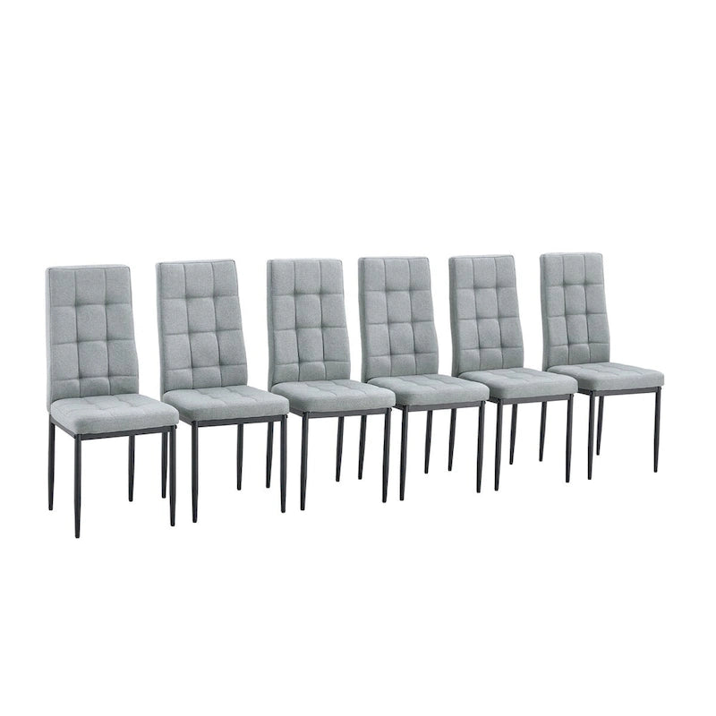 Table de salle à manger moderne Merax avec base en MDF en forme de V / Ensemble de 6 chaises de salle à manger capitonnées en lin