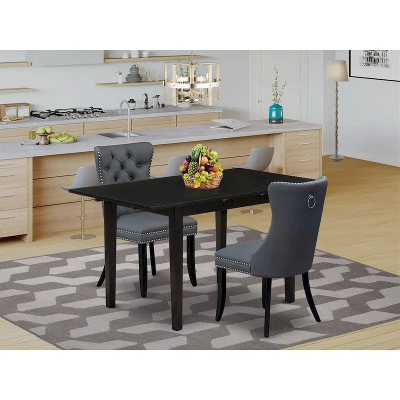Ensemble de salle à manger East West Furniture – Une table de salle à manger avec rallonge papillon et chaises Parson, Noir (Options de pièces)