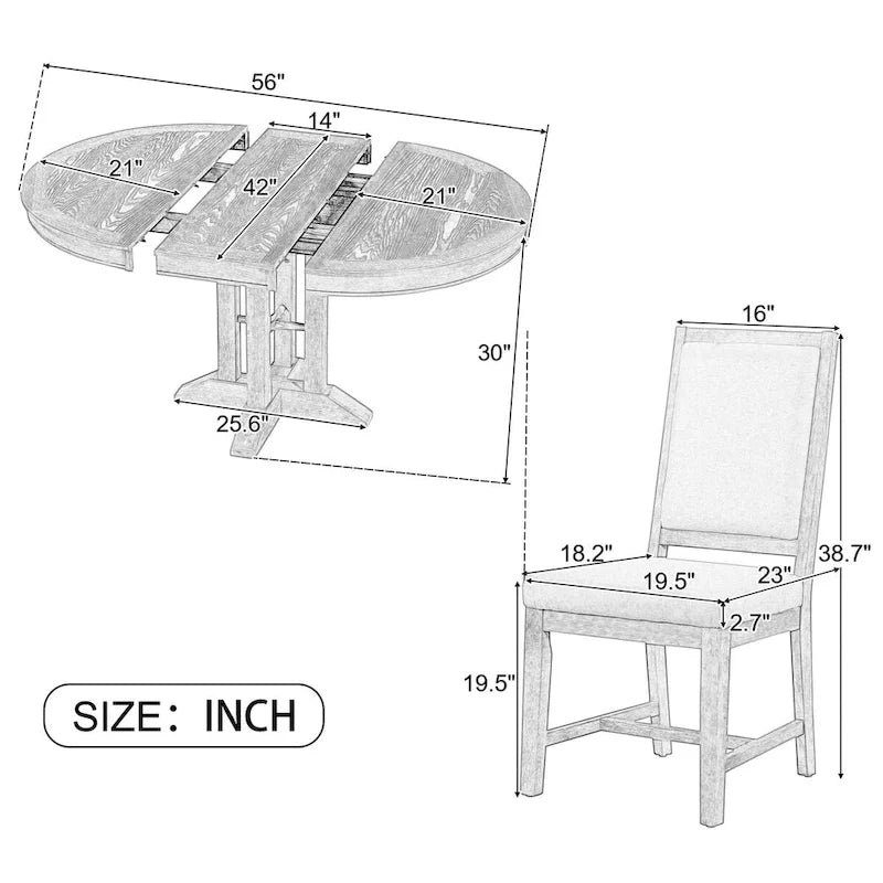 Ensemble de salle à manger 5 pièces, table ronde extensible et 4 chaises rembourrées, style ferme, pour cuisine, salle à manger (noir)