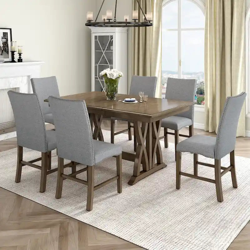 Ensemble de salle à manger extensible 7 pièces avec chaises et rallonge de 30 cm