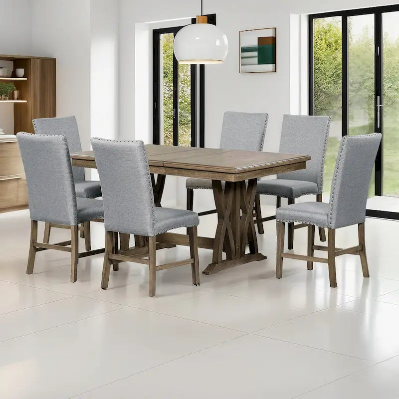 Ensemble de salle à manger extensible 7 pièces avec chaises et rallonge de 30 cm