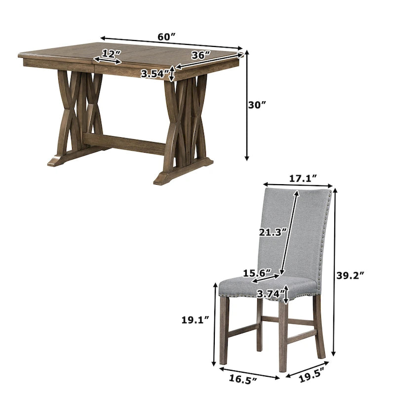 Ensemble de salle à manger extensible 7 pièces avec chaises et rallonge de 30 cm