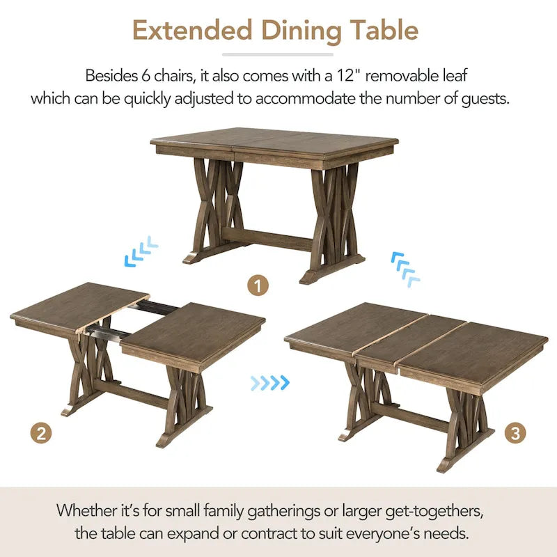 Ensemble de salle à manger extensible 7 pièces avec chaises et rallonge de 30 cm