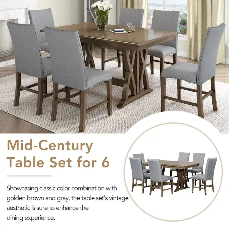 Ensemble de salle à manger extensible 7 pièces avec chaises et rallonge de 30 cm