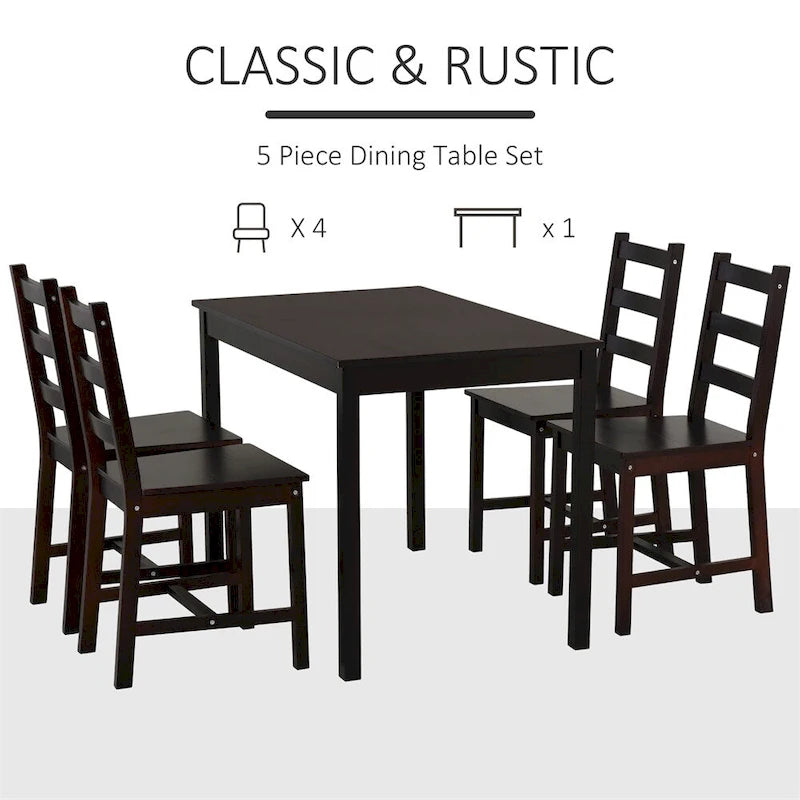 Ensemble de salle à manger 5 pièces en bois avec table et chaises de cuisine