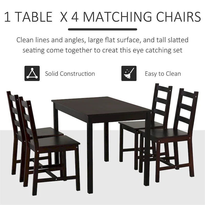 Ensemble de salle à manger 5 pièces en bois avec table et chaises de cuisine