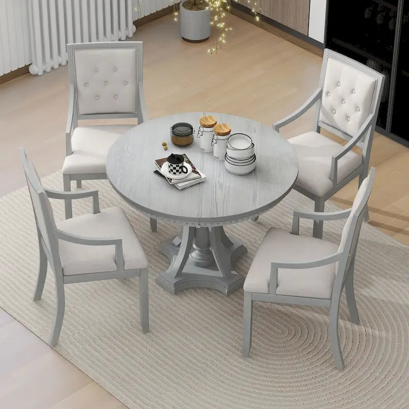 Ensemble de salle à manger rétro Nestfair 5 pièces avec 4 chaises et table extensible