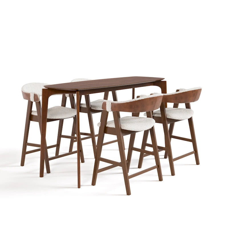 Ensemble de salle à manger Shaw mi-siècle 5 pièces en bois de noyer et à hauteur de comptoir avec 4 chaises de Furniture of America